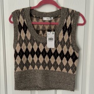 Mio Argyle Knit Sweater Vest - Brown and Beige